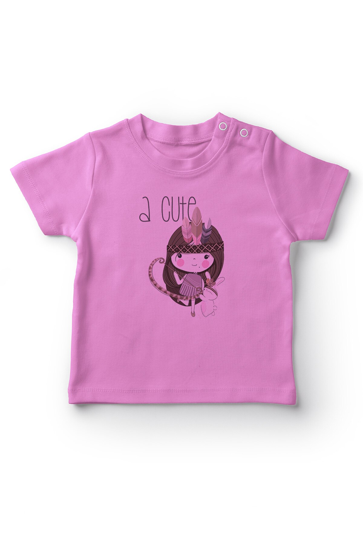 Angemiel Baby Nette Kzıldereki Mädchen und Kaninchen Mädchen Baby T-Shirt Rosa