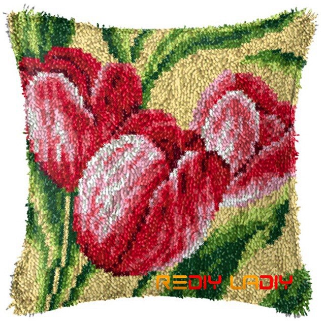 Spärrkudde kuddar vallmo blommor örngott virka hantverk akrylgarn för broderi bäddsoffa kuddfodral heminredning: Bz879