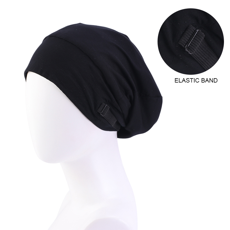 Stretch Breedgerande Pullover Muts Mode Verstelbare Gesp Onzichtbare Gesp Multifunctionele Effen Kleur Tulband Chemotherapie Cap: Black