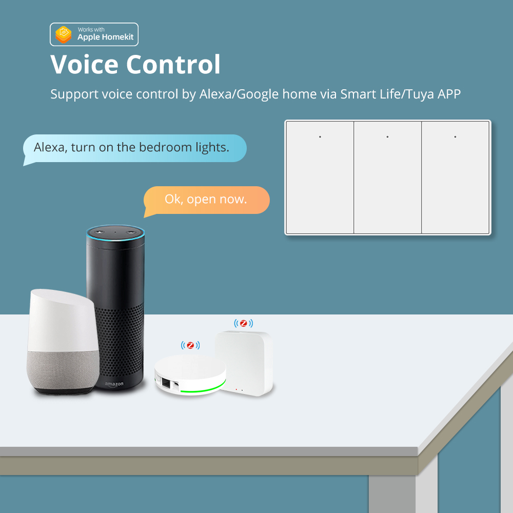 Zemismart Zigbee Push interrupteurs d'éclairage mural fonctionne avec Tuya Alexa Google Home Smartthings via hub 1 2 3 4 Gang interrupteur neutre