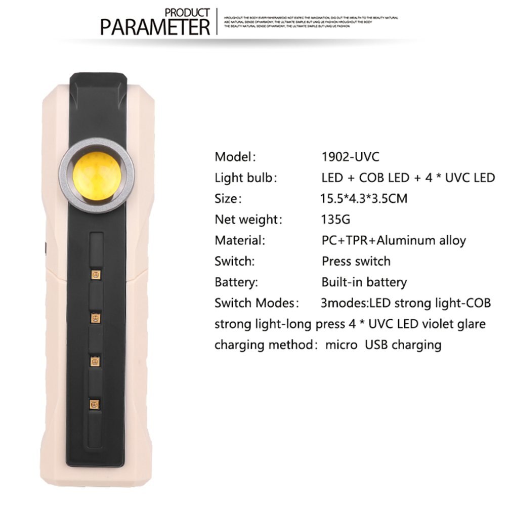 UVC deep ultraviolet disinfection lamp Built-in battery USB rechargeable sterilization lamp Handheld sterilization lamp