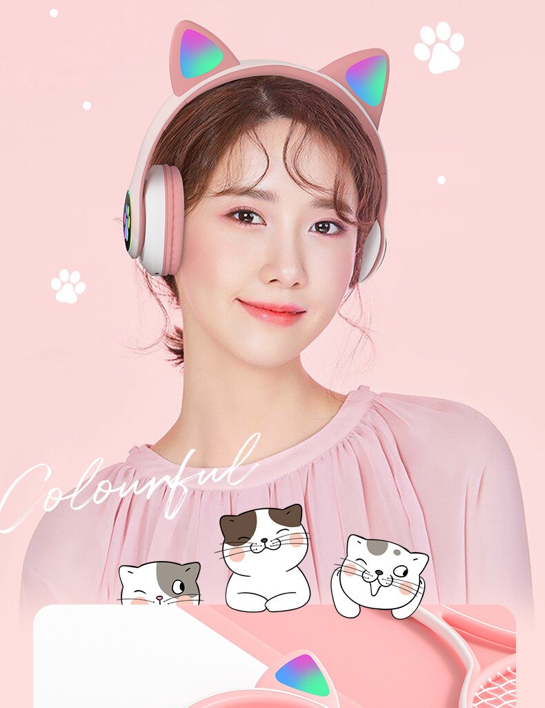 Écouteurs sans fil bluetooth, casque d'écoute lumineux coloré, basse forte griffe de chat, jeu, affichage de batterie, commande vocale, musique!