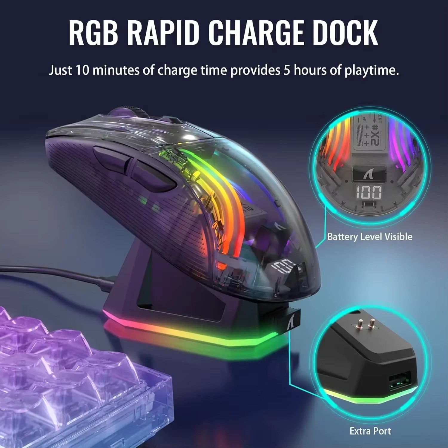 ATTACK SHARK X2 Pro tryb tryb bezprzewodowa przezroczysta obudowa mysz do gier RGB akumulator 4000 DPI ładowalna mysz dokująca