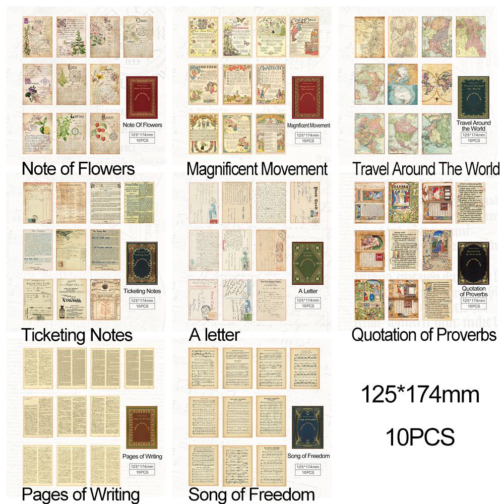Pages de livre rétro médiéval, lot de 10 feuilles, série de poésie du moyen age, Collage de papier matériel DIY, statique d&#39;arrière-plan pour Scrapbooking