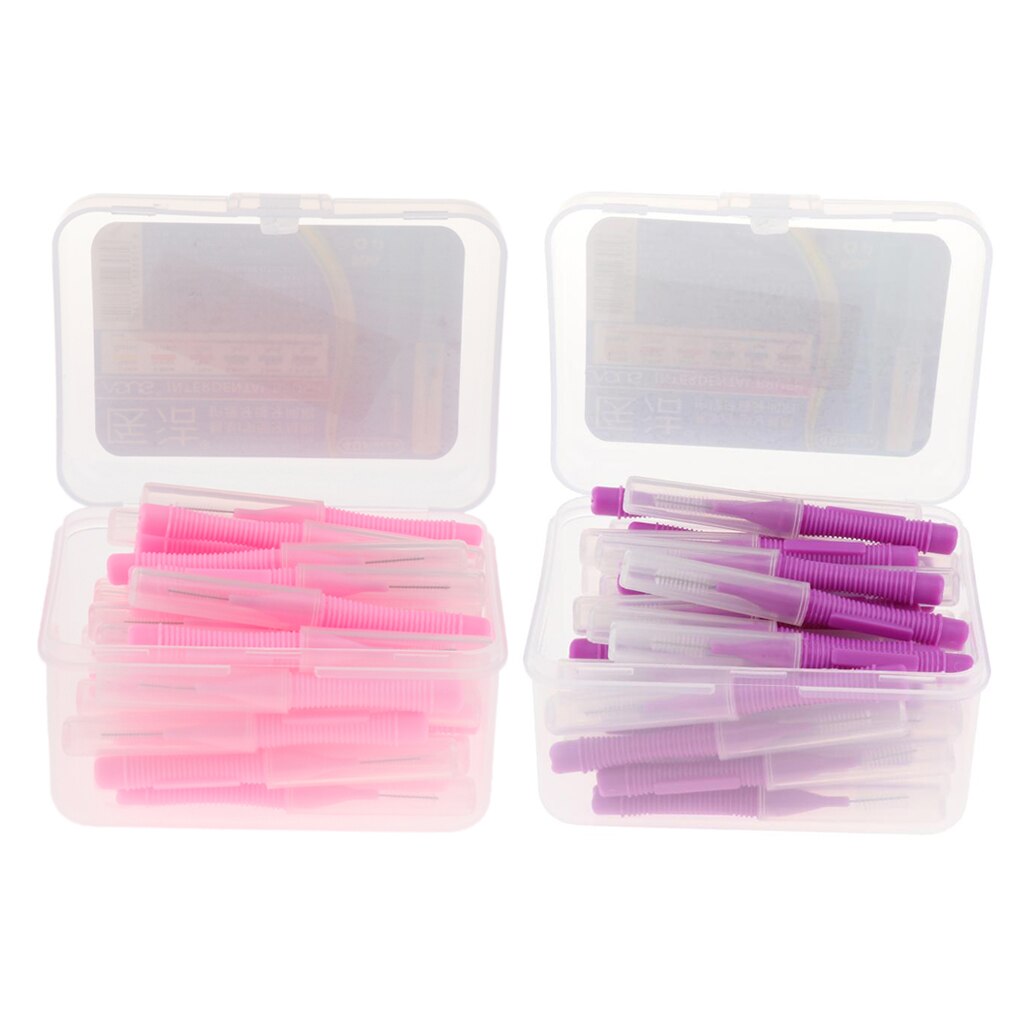 80 Packs Inter Brush Tooth Pick Flosser Toothpick Purple+Pink