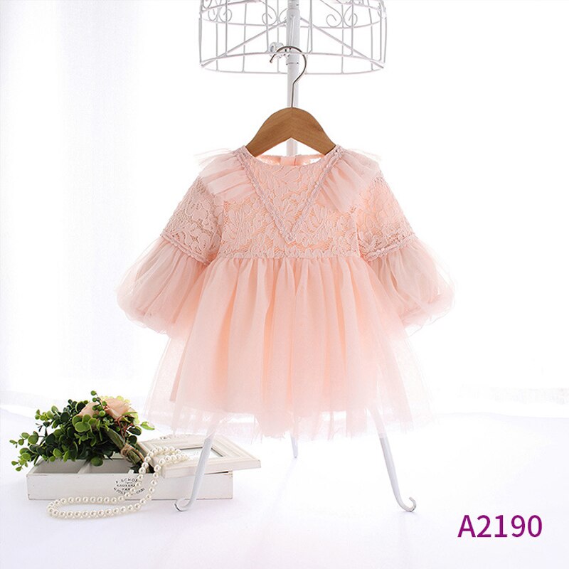 Vestido de princesa de renda infantil qz143, roupas de festa para bebês e meninas outono 2020