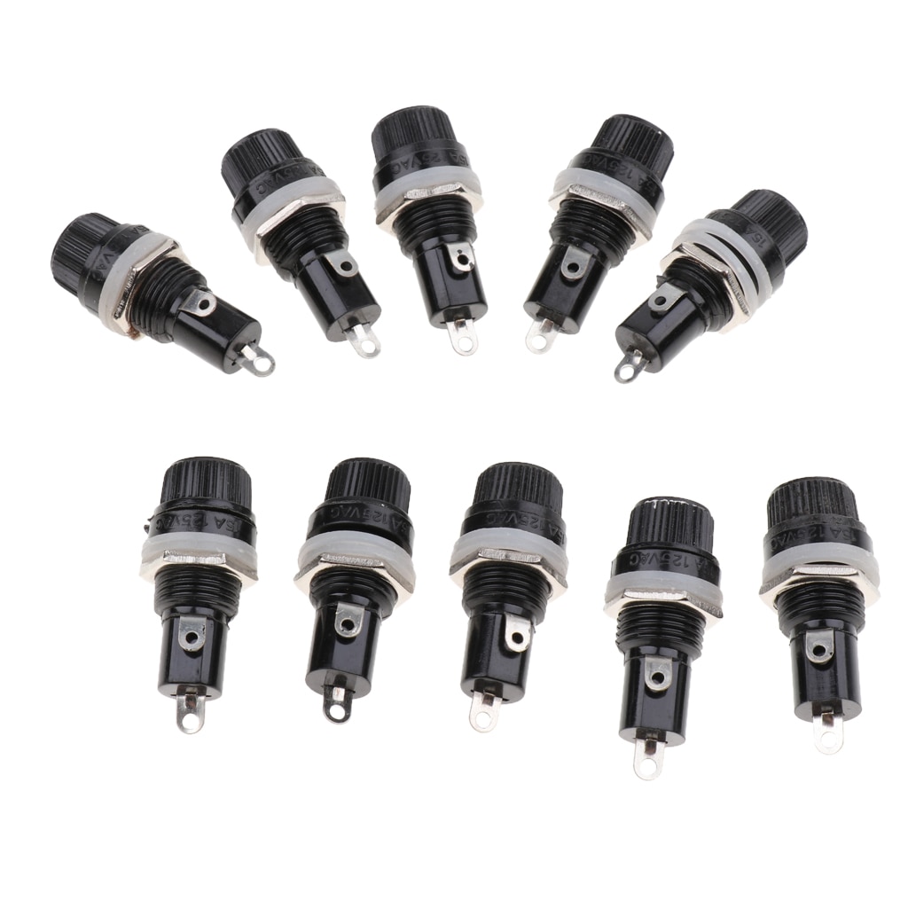 10 Fuse Holder Chassis/Panel Mount Glass Tube Fuses 5x20mm 15A 10A
