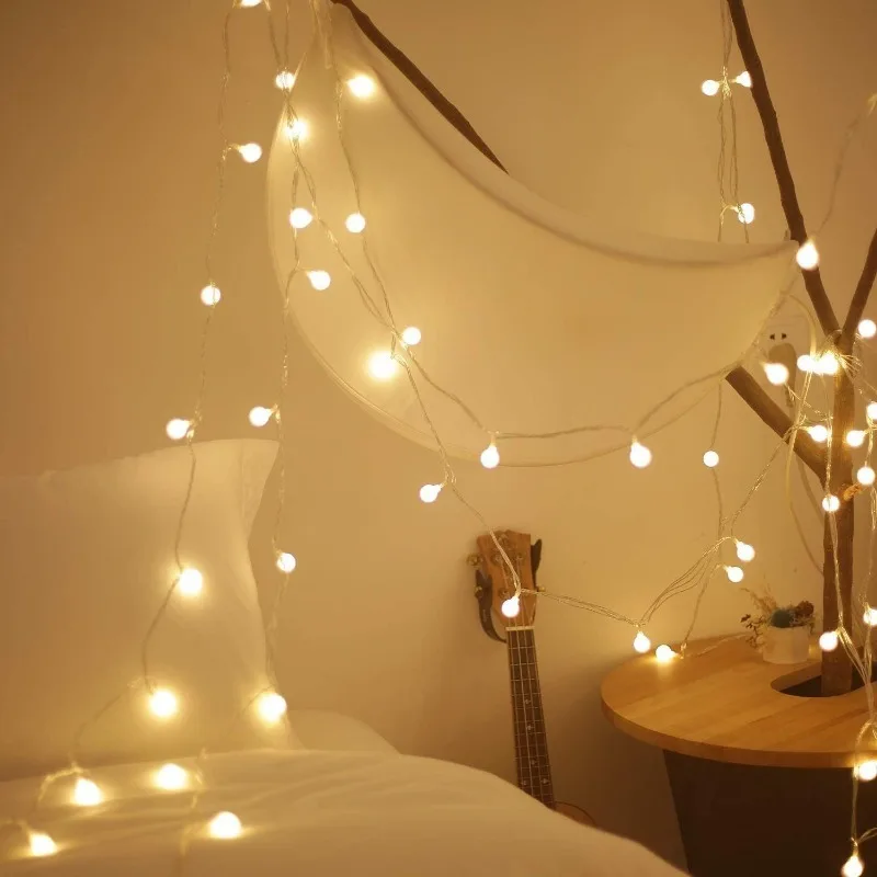 Guirnalda de luces LED con bola de alimentación por USB/batería de 12M, guirnalda de luces para exteriores, guirnaldas de luces para jardín, decoración navideña para bodas