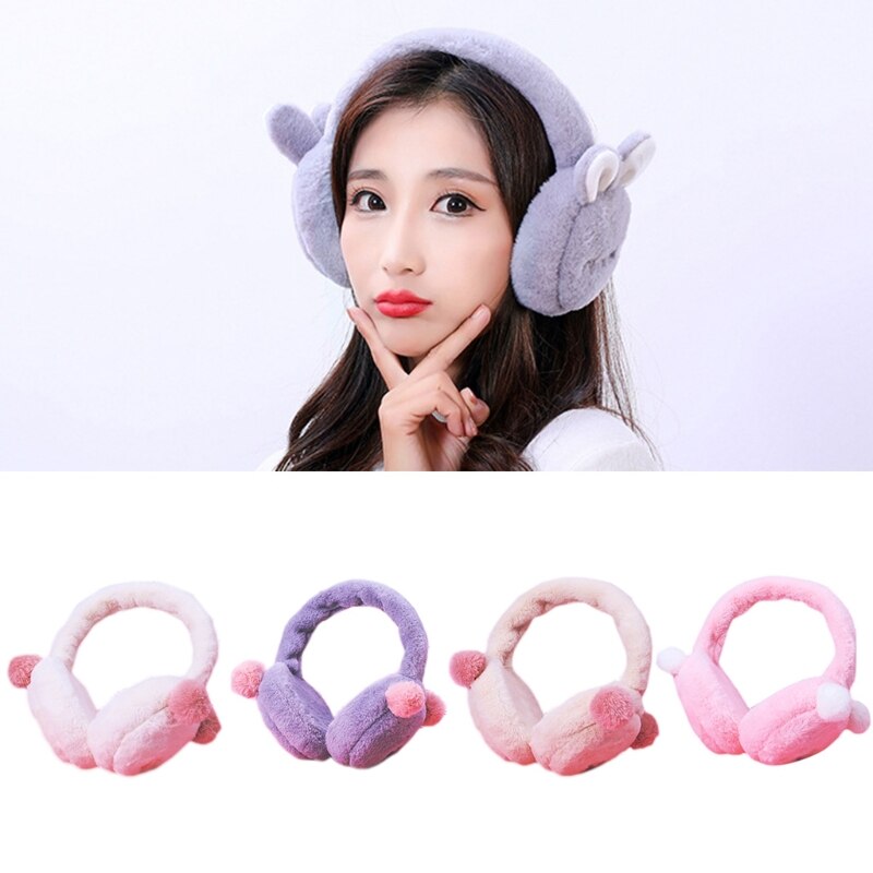 Pom Poms Ear Warm Rabbit Ear Earmuffs Headband Soft Fluffy Earcap Cute Earmuffs LX9E