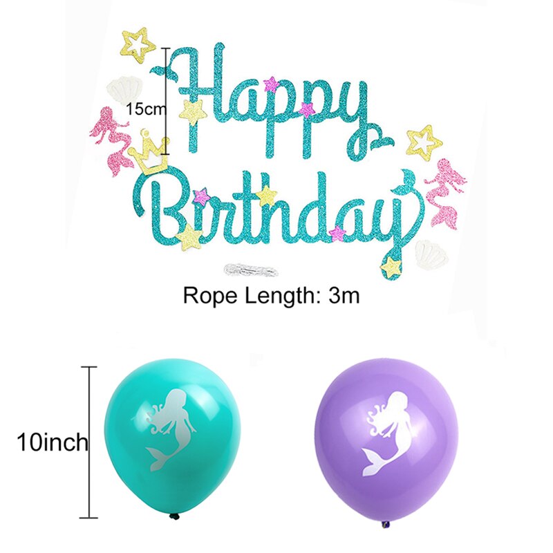 Mermaid Happy Birthday Banner Mermaid Party Decoration Balloon Garland Banner Supplies Decoration Birthday Girl