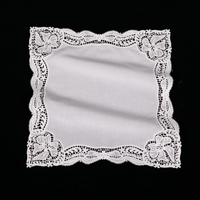 D607: White premium cotton lace handkerchiefs blank crochet hankies for women/ladies wedding
