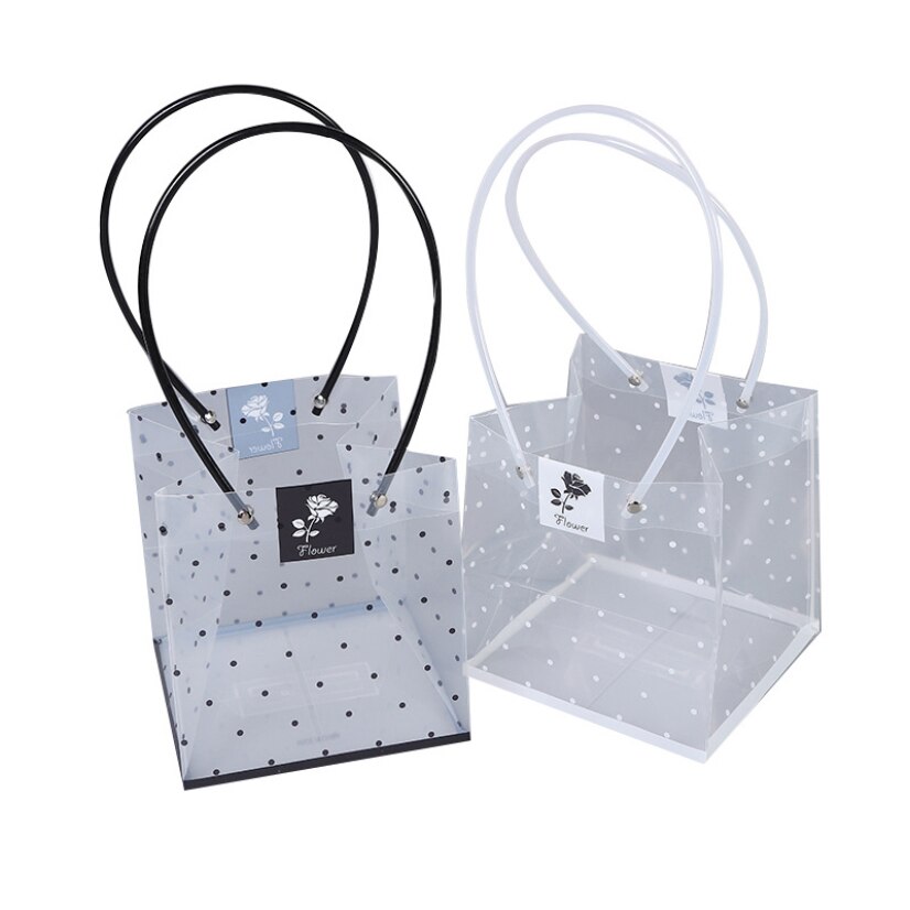Bolsas de flores portátiles transparentes con estampado de lunares, bolsas de plástico decorativas para almacenamiento de flores de boda, embalaje de Pascuas, bolsas de cumpleaños para niña