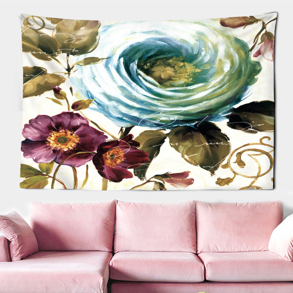 Pink Blue Rose Tapestry Wall Hanging Aesthetic Romantic Illustrations Bohemian Style Mandala Kawaii Room Home Macrame Wall Decor