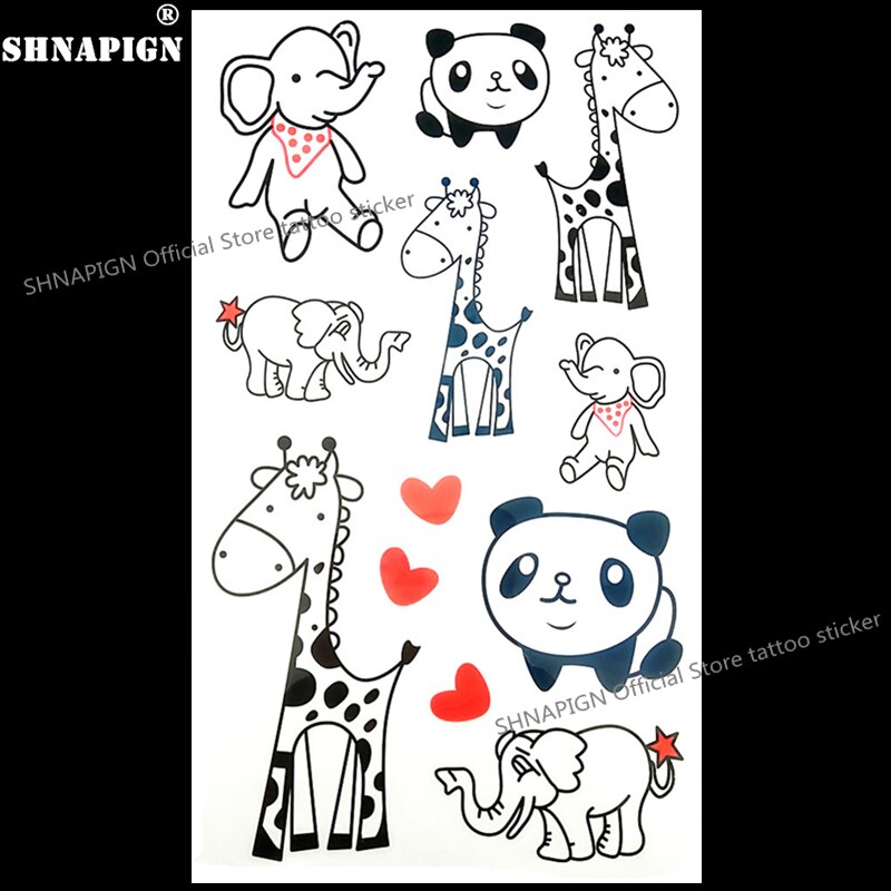 SHNAPIGN l'heureux Zoo girafe Panda éléphant enfant temporaire Art corporel Flash Tato autocollant 10*17 cm étanche henné