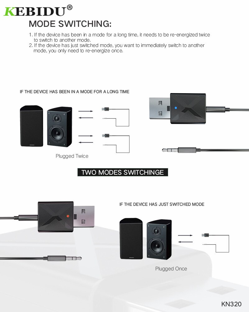 Kebidu-minitransmisor receptor, inalámbrico por Bluetooth V5.0, 3,5mm, AUX estéreo, adaptador para música de coche para TV, novedad