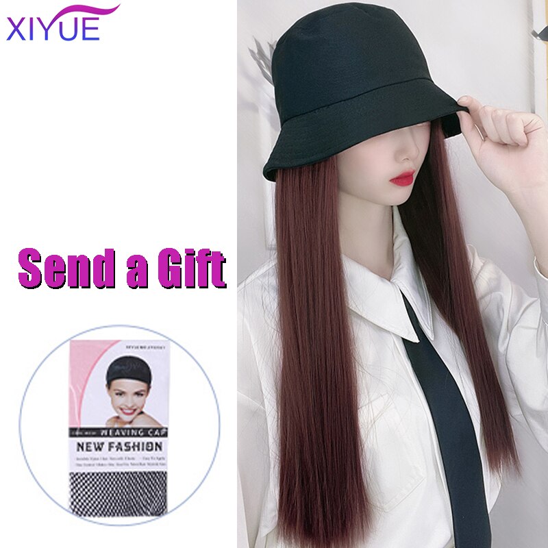 Longue ligne droite coiffure en couches bandeau demi tête couverture clavicule cheveux synthétiques Extensions de cheveux chapeau cheveux naturel postiche: YSM922-B-4
