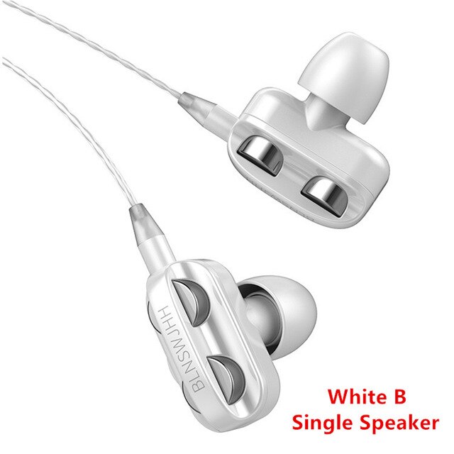 Dual Speaker Wired Earphone Headphones Headset For iPhone Xiaomi Computer Dual Driver Stereo Sport Earbuds Earphones hwith Mic: White-Single Speaker