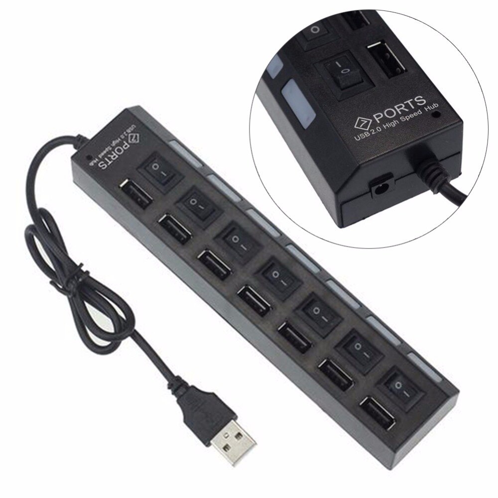 Usb Hub 2.0 7 Poorten Draagbare Micro Usb 2.0 Hub Splitter Met Power Adapter Voor Pc High Speed 4.8Gbps usb Splitter Hub #280853