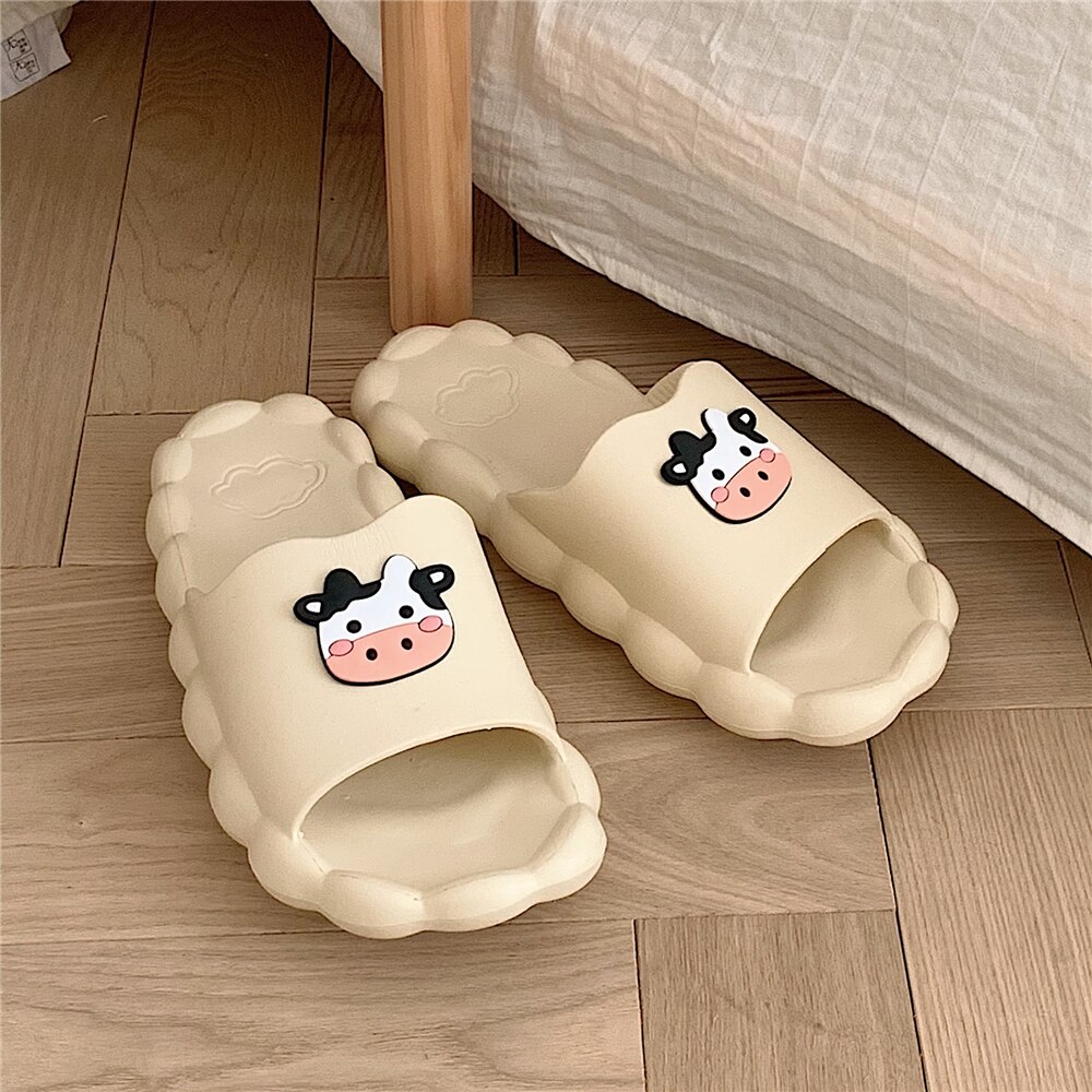 Leuke Catroon Wit Koe Slippers Slides Antislip Eva Thuis Indoor Badkamer Slippers Dikke Zolen Zomer Strand Samdals Schoenen Vrouwen