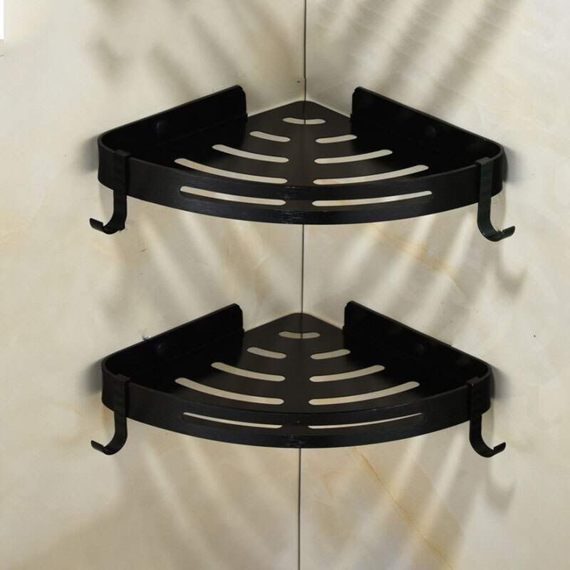 Bathroom Toilet Shelf Wall Shelf Triangle Shower Storage Rack Bath Shampoo Wall-Free Punching Black Aluminum Toilet Corner Shelf: Black x2