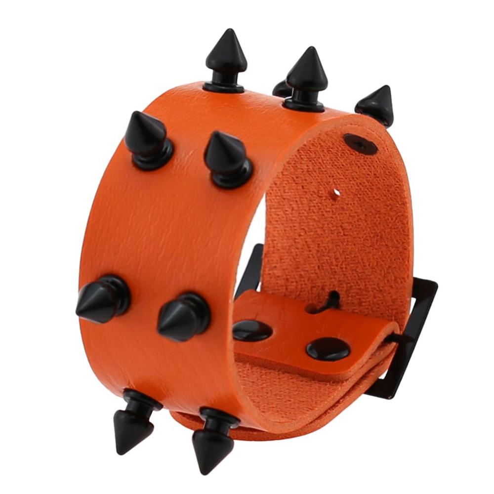 Punk pigg armbånd studded rock biker bred stropp vegansk lær armbånd armbånd for menn kvinner gotiske emo rock armbånd: Oransje