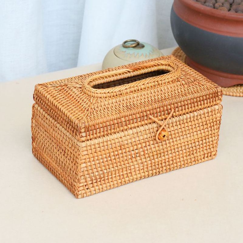 Paper Rack Rattan Tissue Box Home Decoration Handmade Desktop Tissue Container Napkin Storage Case