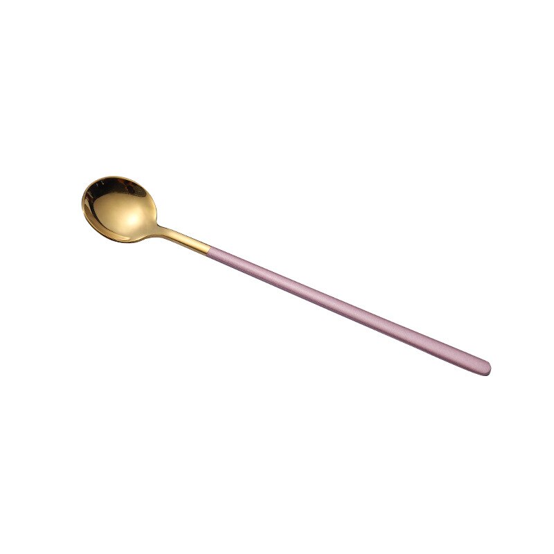 Long Handle Stainless Steel Dinnerware Spoon Tea Spoon Dessert Coffee Ice Cream Spoons Kitchen Accessories Bar Tools: Pink