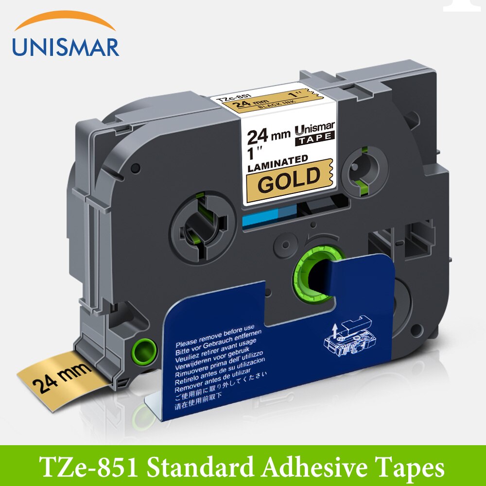 Unismar 24mm TZ-153 Labeling Tapes TZe-153 Blue on Clear TZ TZe 153 Tape 24mm Laminated Ribbon For Brother P touch Label Maker: Black on Gold