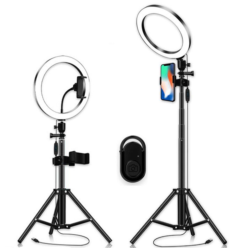 2 In 1 360 Graden Rotatie Ring Licht Telefoon Clip Intrekbare Statief Selfie Stok