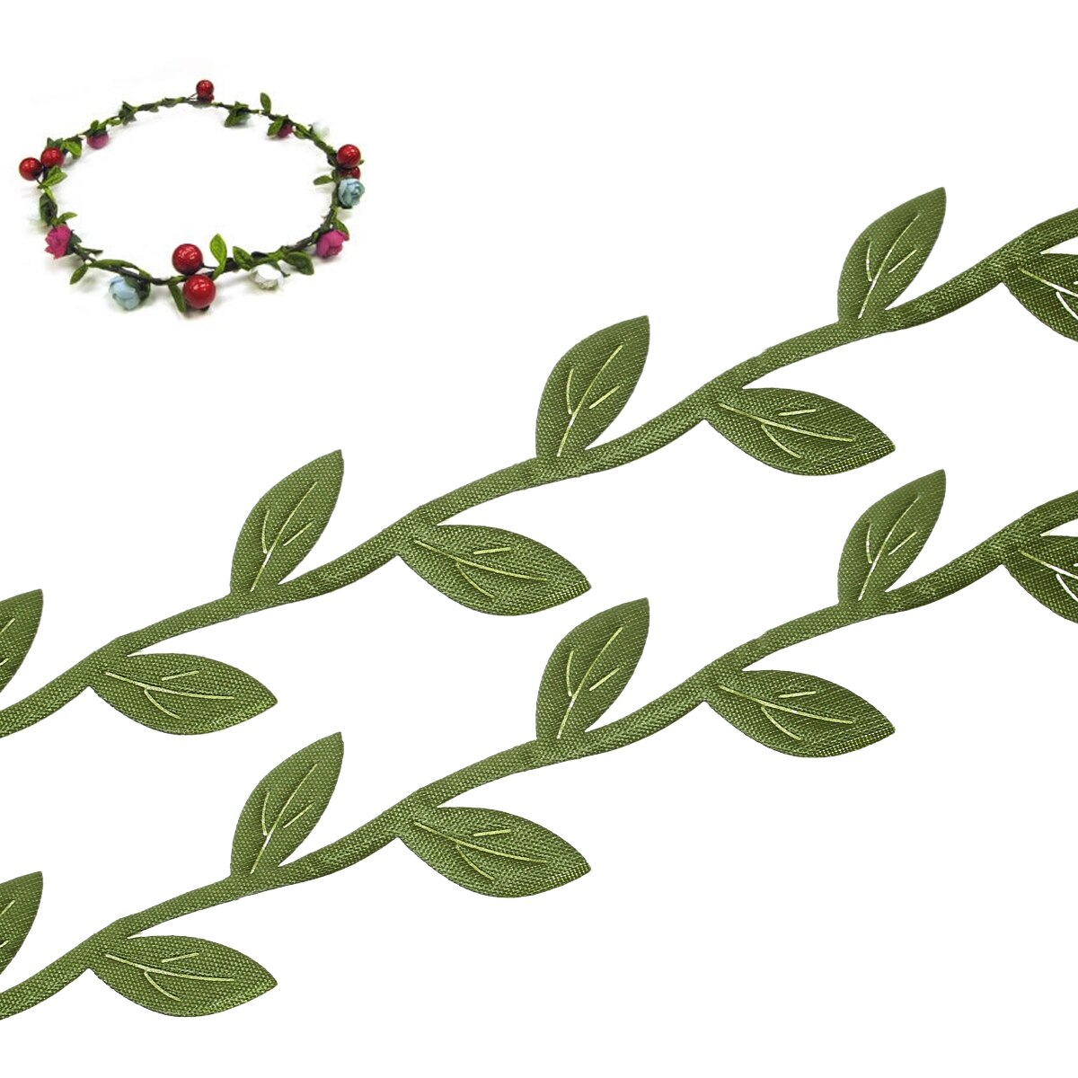 Guirnalda de hojas de tela, cintas de encaje, embellecedor de costura verde y tela, suministro de artesanía para el hogar, bricolaje hecho a mano, 23mm( 7/8 "),10 M