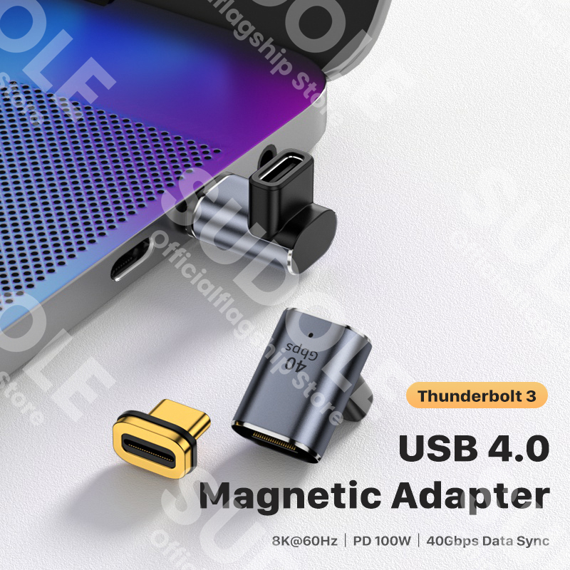 Elbow USB4.0 Thunderbolt3 40Gbps Magnetic Adapter USB C to C 100W Fast Charging Magnet Converter Cable 8K@60Hz USB TypeC Adapter