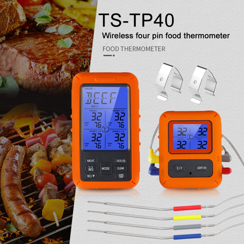 TS-TP40 Draadloze Elektronische Digitale Display Backlight Voedsel Koken Bbq Oven Vlees Grill Thermometer Timer Alarm