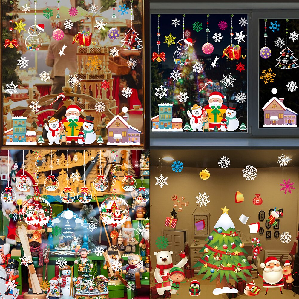 Christmas Window Decal Santa Claus Snowflake Stickers Winter Wall Stickers for Kids Rooms Year Christmas Window Decorations