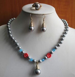 affascinante Delle Donne di colore Misto Pera/di Corallo Del Fiore Anello dell'orecchino Della Collana Insieme Dei Monili