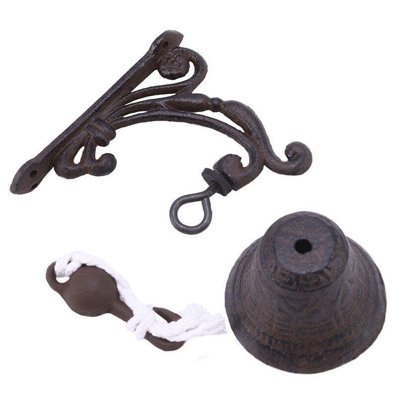 Cast Iron Wall Bell Rustic Style Manually Shaking Wall Hanging Doorbell Outdoor Mounted Dinner Bell for Garden Patio