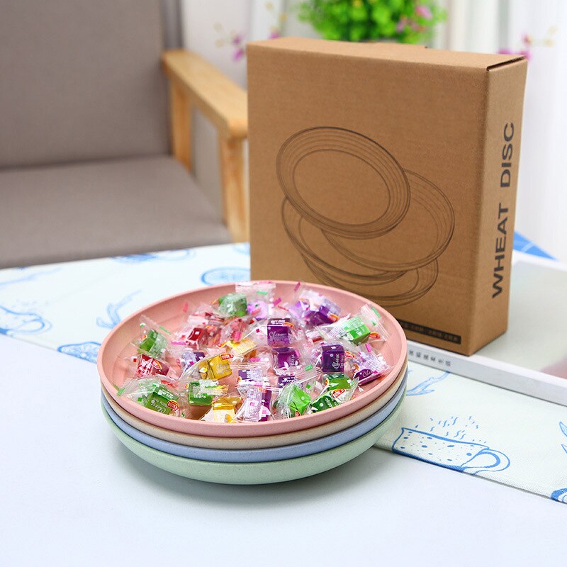 4 unids/set creativa pura paja de trigo Natural postre plato Multi-función de plástico de alimentos plato postre cocina placa bandeja