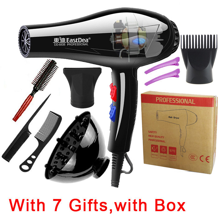 2100w hair dryer blow dryer for hair salon hairdresser use hairdryer with nozzles travel cold air adjustment: 7 Gifts with box 2 / AU