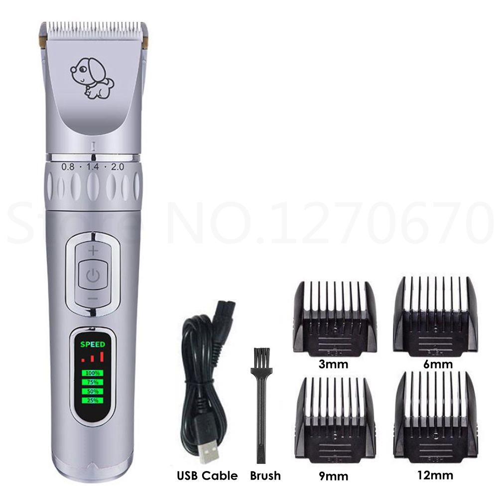 Hundeklippere kattehårklipper pleje dyr kæledyrsbarbermaskine trådløs lydløs hundehårtrimmere fjerner usb elektrisk hårklippermaskine: Sølv standard
