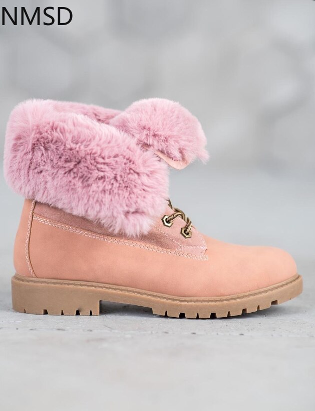 Vinter snøstøvler kvinner snører tykk pels varme vinterstøvler kvinnelige sko ankelstøvletter