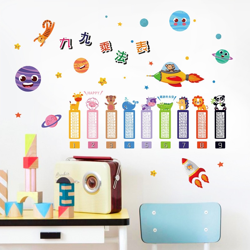 DIY wall stickers multiplication table space rocket star children's room kindergarten wall decoration baby puzzle stickers C24