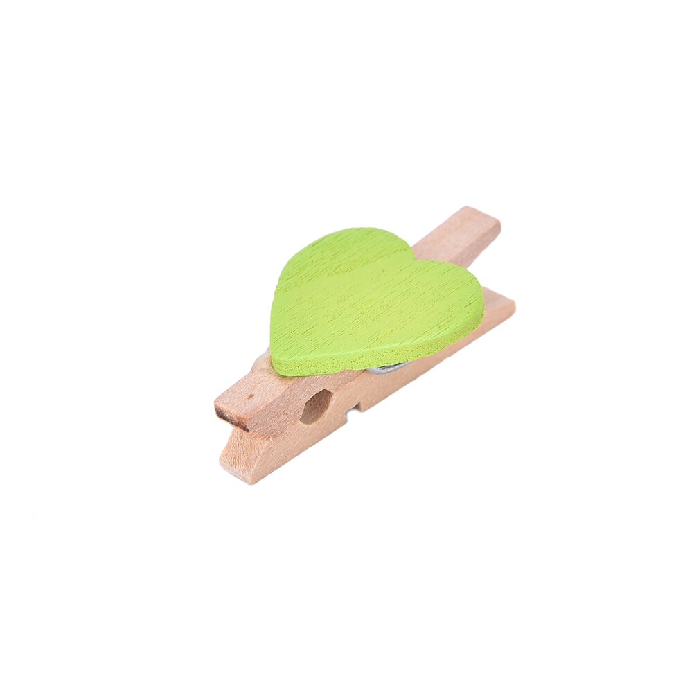 20 stuks Gekleurde Mini Hart Houten Kantoorbenodigdheden Craft Memo Clips DIY Kleding Papier Photo Peg Decoratie 3x0.7cm: green
