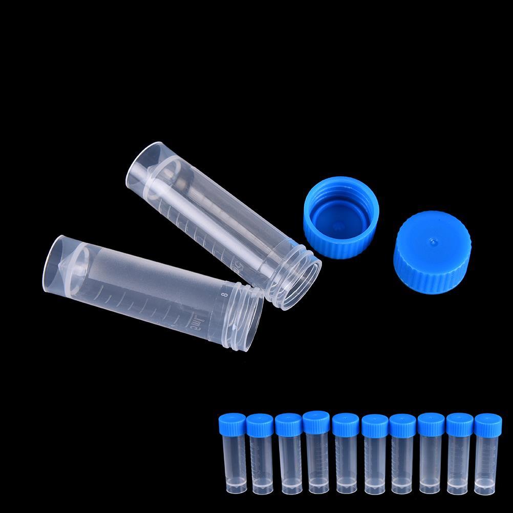 Tubos de ensayo de plástico para la escuela y la Oficina, paquete de tapones de sellado para viales, suministros de Química, 50 Uds. x 5ml