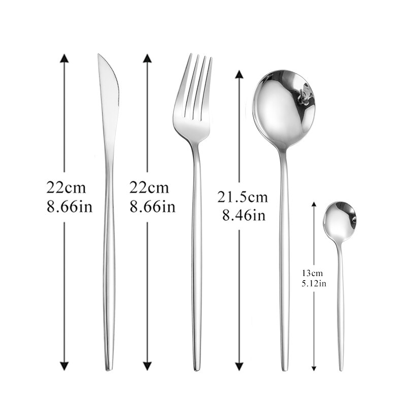 Hjem spisestel sæt guld 18/10 rustfrit stål bestik sæt gaffel ske kniv opvaskemaskine tåler sølvtøj bestik sæt: Sølv