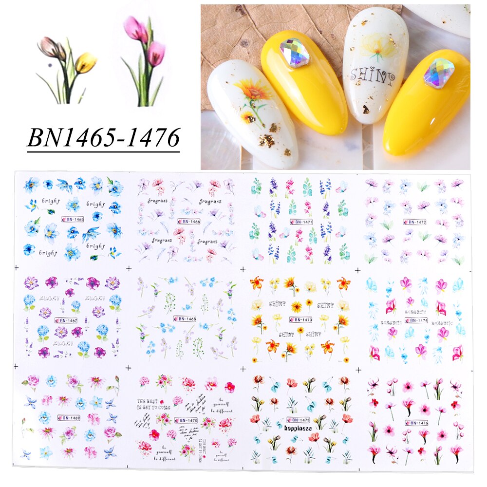 36 Pcs Brief Nail Water Decals Bloem Slechte Gril Russische Woord Nail Art Stickers Voor Nagels Liefde Slider Manicure decor SA1561