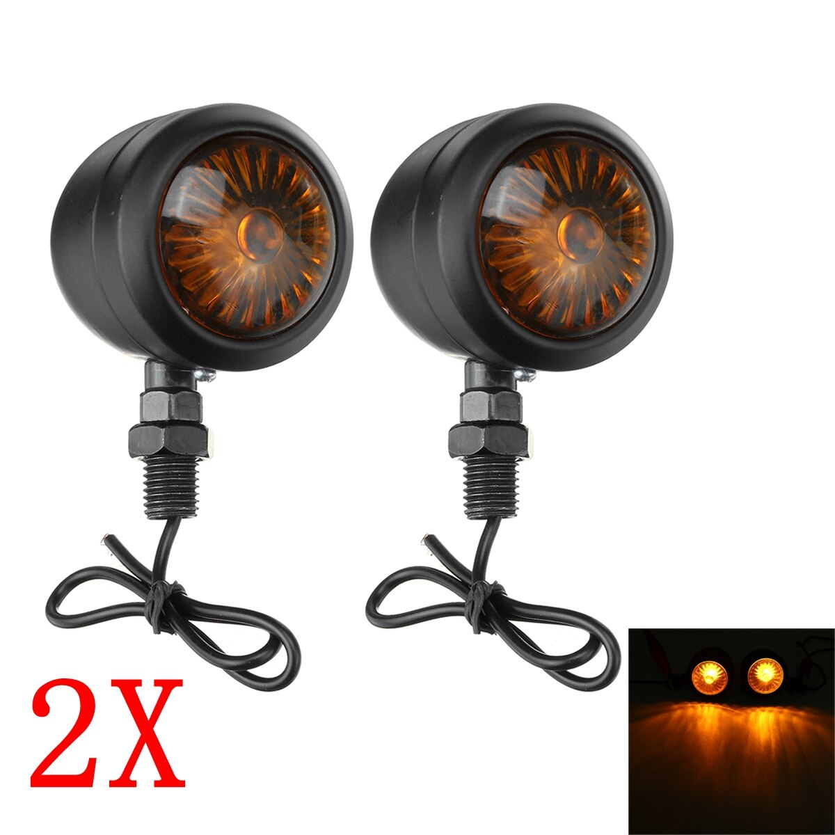 2/4 PCS Motorcycle Turn Signals Indicator Universal 12V Retro Motorbike Signal Lights Metal Blinkers Black Chrome: 4pcs Black