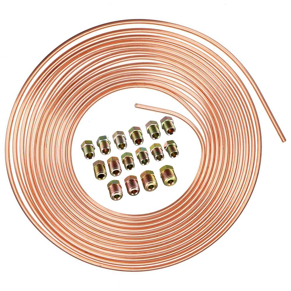 25ft/Roll Tube Coil 3/16" OD Copper Nickel Brake Line Tube Hose Transmission Shift Line Cable Wire Feeding Tube With 16PCS Nuts: Gold