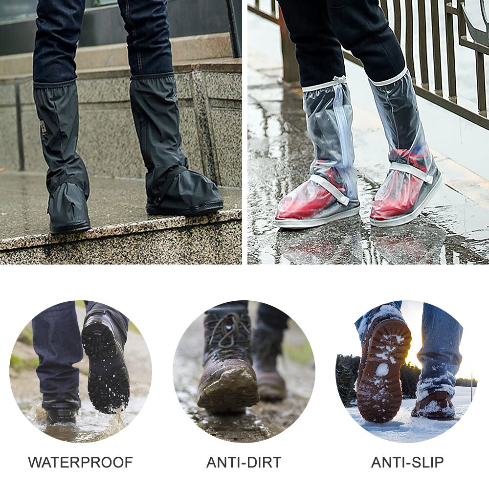 Waterproof Shoe Covers Outdoor Zipper Water Resistant Shoes Rainy Boots Covers PVC Folding Anti-Slip Cycling Overshoes Cover