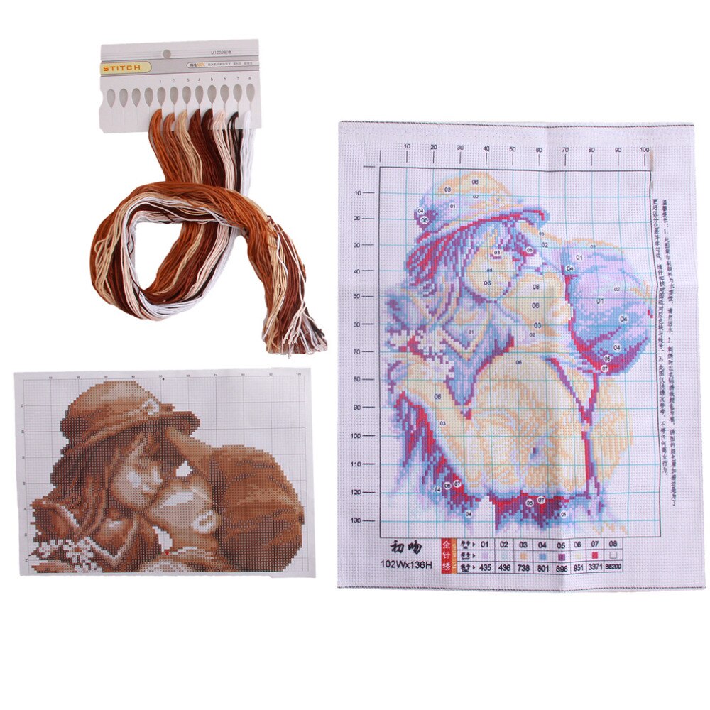 DIY Needlework Cross Stitch Kits Embroidery Needlework Sets First Romantic Kiss Pattern Counted Bead Cross-Stitching: First kiss