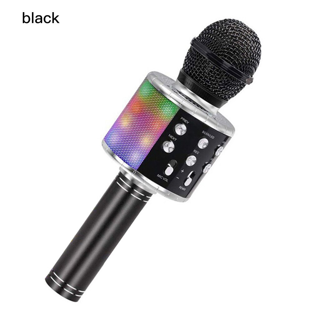 WS858 Bluetooth Karaoke Wireless Microphone Speaker Handheld Condenser Microphone Player Singing Recorder Mic LED: LED Black