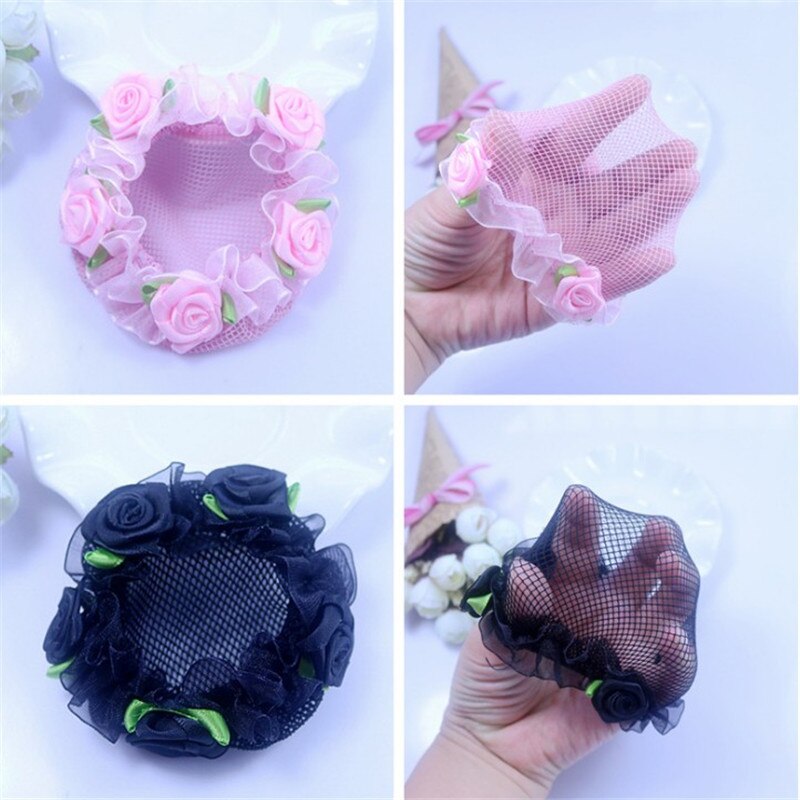 Cute Flower Girls Bun Hair Nets Mesh Cap Adjustable Kids 5 Colors Ballet Dance Grade Examination Elastic Hair-net Maker Headband